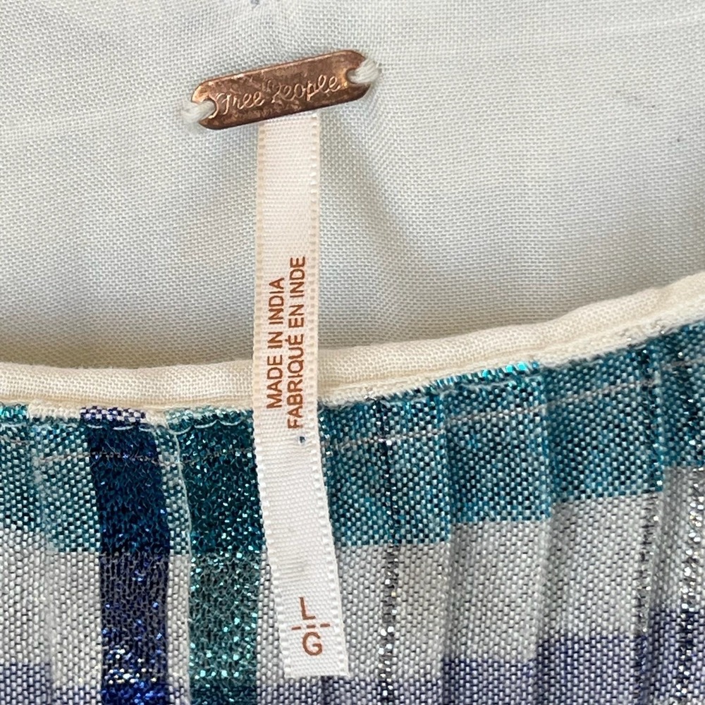 Free People Barcelona Shimmer Plaid Mini Dress Metallic Sparkle Boho Beach Large - Picture 4 of 12